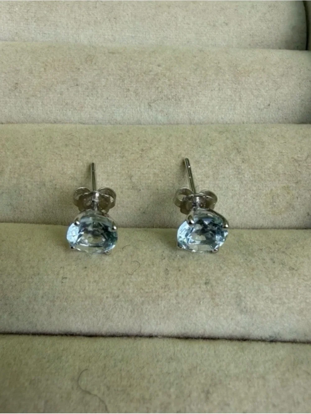 Genuine Aquamarine 14KT White Gold Stud Earrings